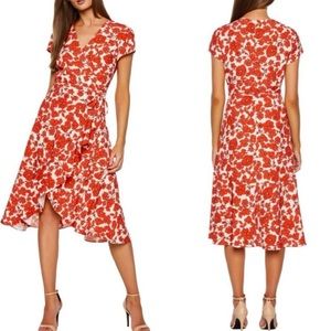 Bardot Women's Fiesta Floral Faux Wrap Short Sleeve Dress in Red Sz 10 Midi